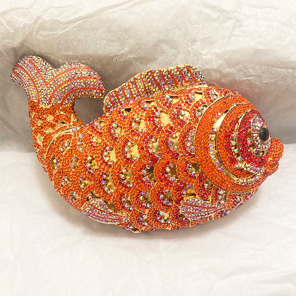 Luxury Bags Reseller - Red/Orange Fish Crystal Mini Evening Bag