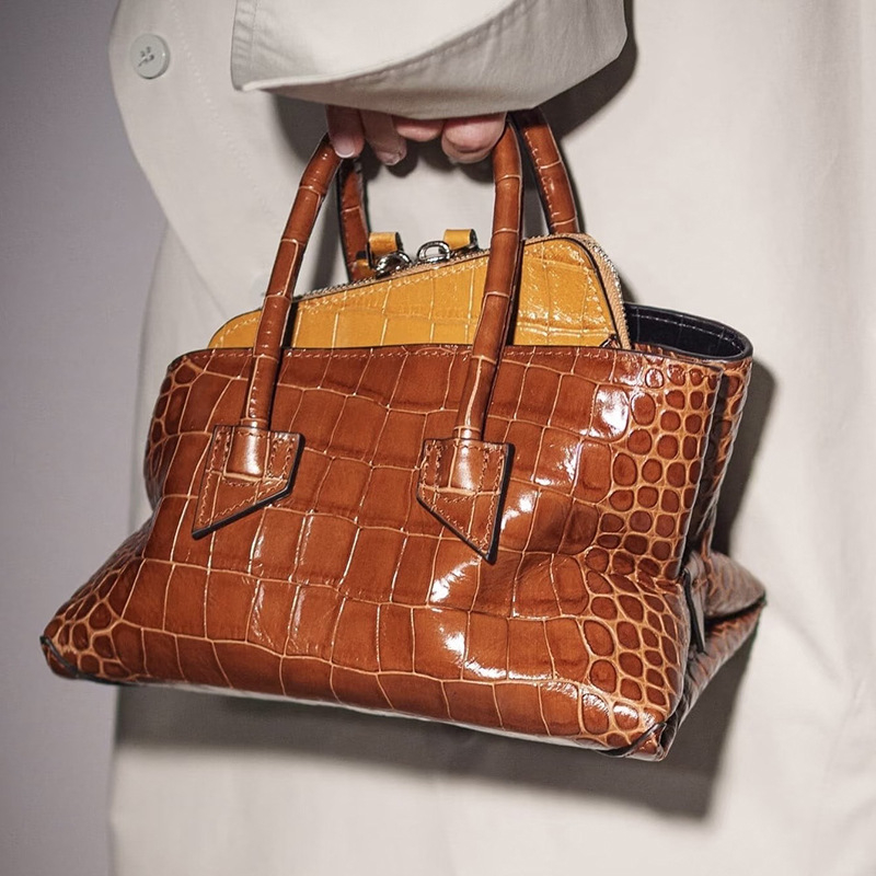 Luxury Bags Big - Luxury Crocodile Embossed Texture Asymmetric Top