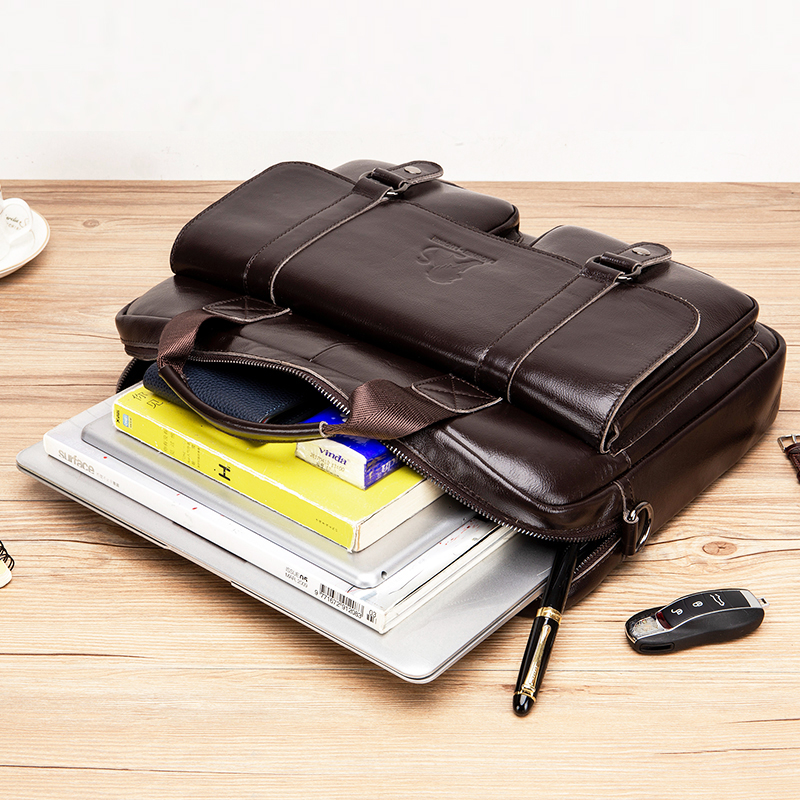 Genuine leather men's briefcas - Laptop Bag Leather 15 ulasan dan harga