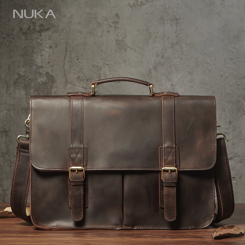 NUKA Men's Executive Briefcase - Laptop Bag Leather 15 ulasan dan harga